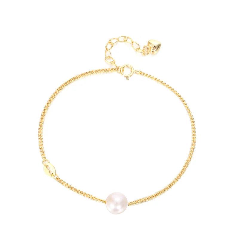 925 Sterling Silver Chain Shell Pearl Bracelet for Women