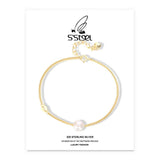 925 Sterling Silver Chain Shell Pearl Bracelet for Women