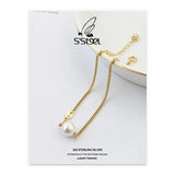 925 Sterling Silver Chain Shell Pearl Bracelet for Women