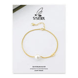 925 Sterling Silver Chain Shell Pearl Bracelet for Women