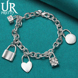 925 Sterling Silver Heart Lock Chain Bracelet Wedding Charm Jewelry