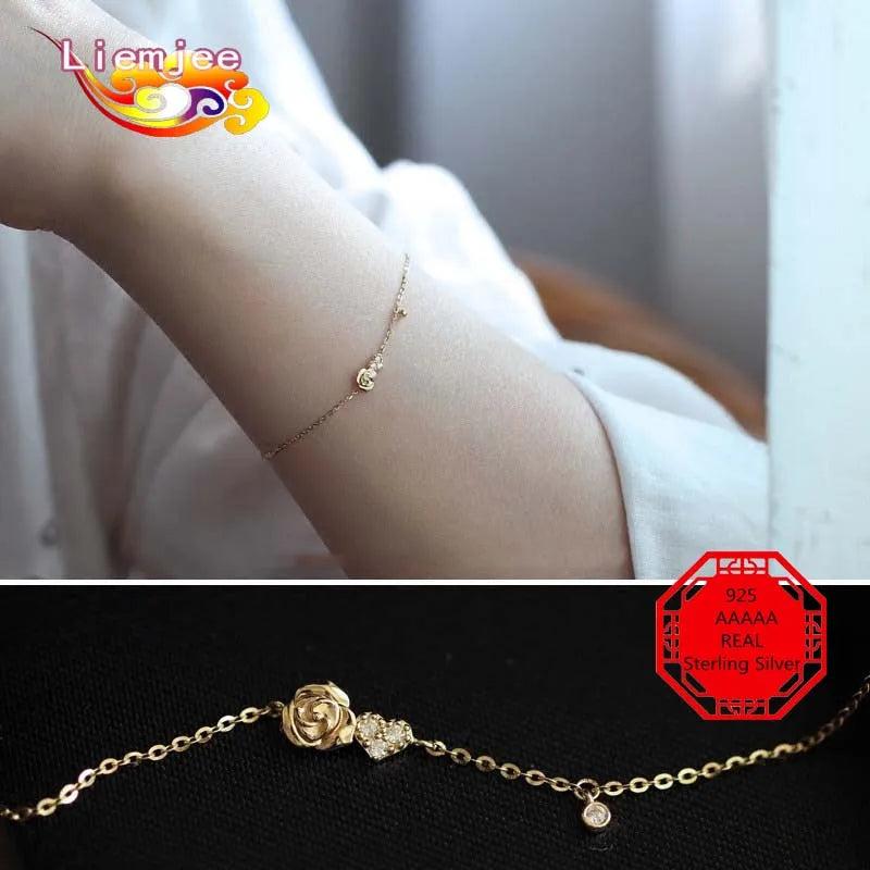 925 Silver Zircon Rose Love Bracelet for Women