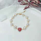 Baroque Pearl & Strawberry Quartz Bracelet for Women