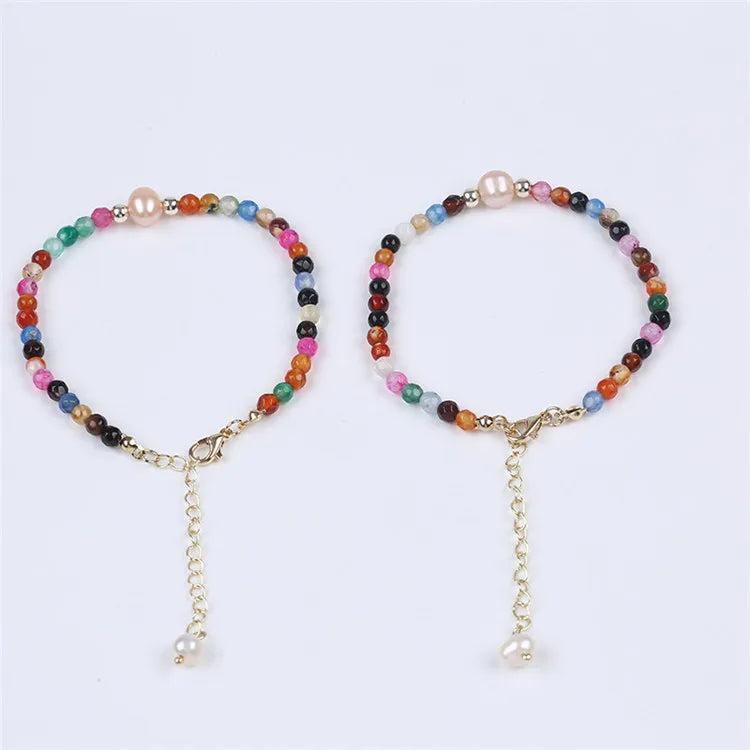 4mm Gemstone Natural Stone Bracelet With Freshwater Pearl Charm
