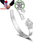 Rose Flower 925 Silver Cuff Bracelet Bangle SZ79