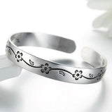 Plum Flower 999 Sterling Silver Thai Silver Bracelet Bangle Open Adjustable SZ78