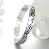 Plum Flower 999 Sterling Silver Thai Silver Bracelet Bangle Open Adjustable SZ78