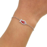 925 Silver Red Fish Bracelet With Clear Cz Bangle
