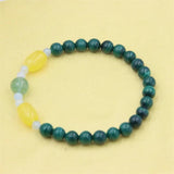 ZFSILVER Natural Stone Malachite Amber Aquamarine Elastic Rope Bracelet
