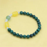 ZFSILVER Natural Stone Malachite Amber Aquamarine Elastic Rope Bracelet