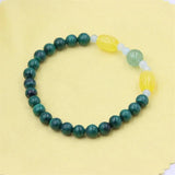 ZFSILVER Natural Stone Malachite Amber Aquamarine Elastic Rope Bracelet
