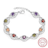 Colorful Zirconia Bracelets 925 Sterling Silver With Extender Lady Charm Bangle