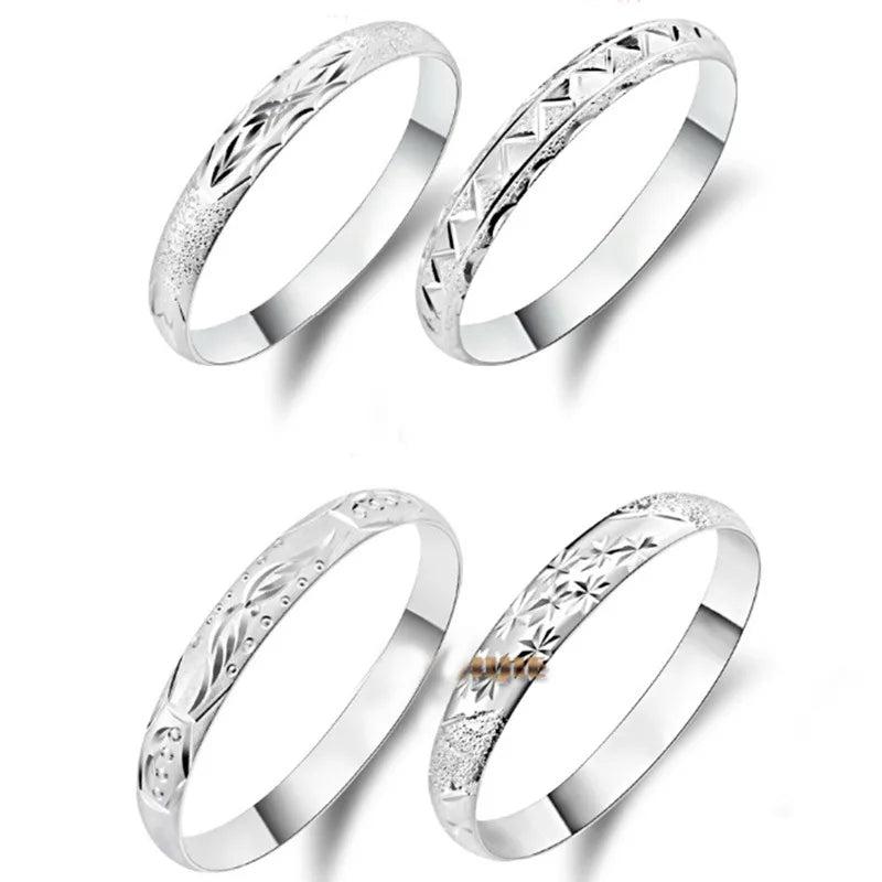 925 Silver Bangle Bracelet with Stars Heart Geometric
