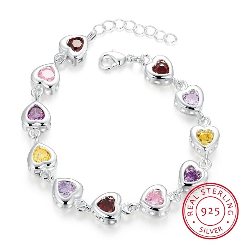 925 Silver Heart Zirconia Bracelet - Ideal Engagement or Christmas Gift