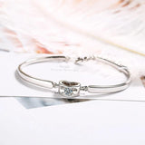 925 Silver Love Heart Bangle Bracelet with Crystal