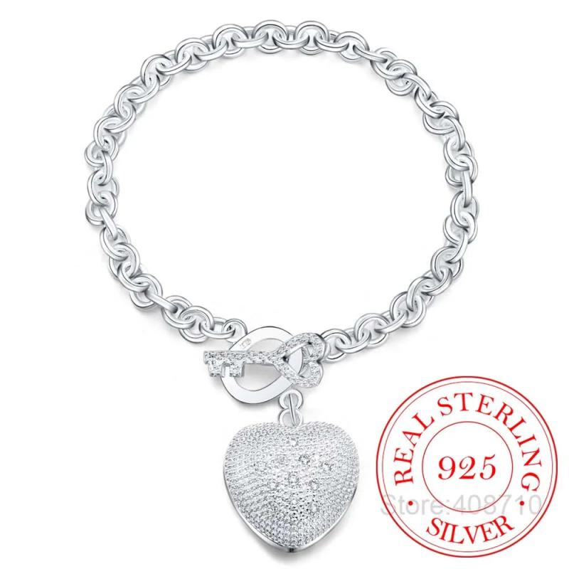 925 Silver Heart Spoon Bracelet, Zircon Wedding Jewelry