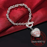 925 Silver Heart Spoon Bracelet, Zircon Wedding Jewelry