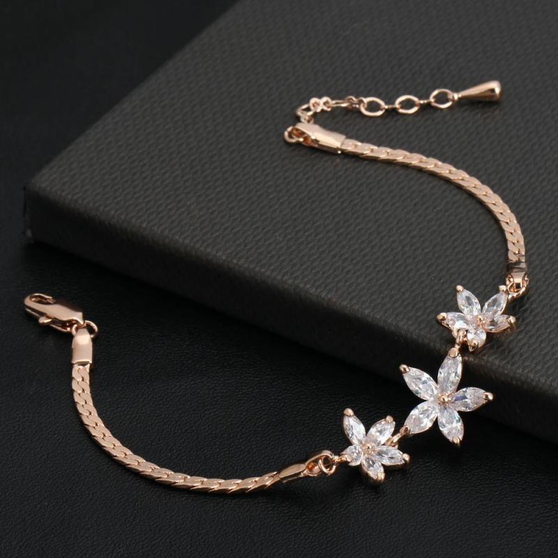 Clear Rose Bracelet with Austrian Crystals Handchain for Women