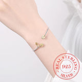 925 Silver Leaf Charm Bracelet for Women Adjustable Cuff Bangle
