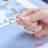 925 Silver Pearl Leaf Cuff Bracelet Adjustable Charm Bangle