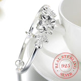 925 Silver Woman Cuff Bracelet Flower Lucky Bangle Retro Bridesmaid Jewelry