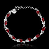 925 Sterling Silver Charm Red Crystal Stone Bracelet Gift