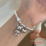 925 Silver Bracelets String Beads Heart Bear Pendant Party Jewelry
