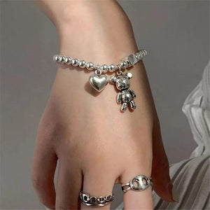 925 Silver Bracelets String Beads Heart Bear Pendant Party Jewelry
