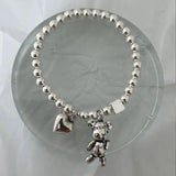 925 Silver Bracelets String Beads Heart Bear Pendant Party Jewelry