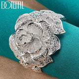 925 Silver Big Flowers Bangle Bracelet Wedding Engagement Party