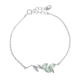 925 Silver Opal Green Leaves Charm Bracelet For Women Bangles Gift