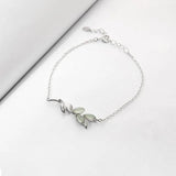 925 Silver Opal Green Leaves Charm Bracelet For Women Bangles Gift