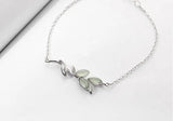 925 Silver Opal Green Leaves Charm Bracelet For Women Bangles Gift