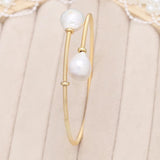 Pearl Bracelet Brass Inlay Two Rice Shape Pearls Charm Bracelet