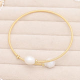 Pearl Bracelet Brass Inlay Two Rice Shape Pearls Charm Bracelet