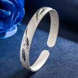 Vintage Leaf 925 Silver Open Bracelet Bangle European Woman Party Gift