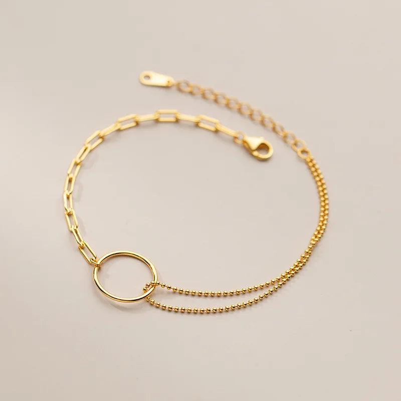 S925 Silver Bracelet Geometric Charms Bangle Asymmetrical DIY Jewelry