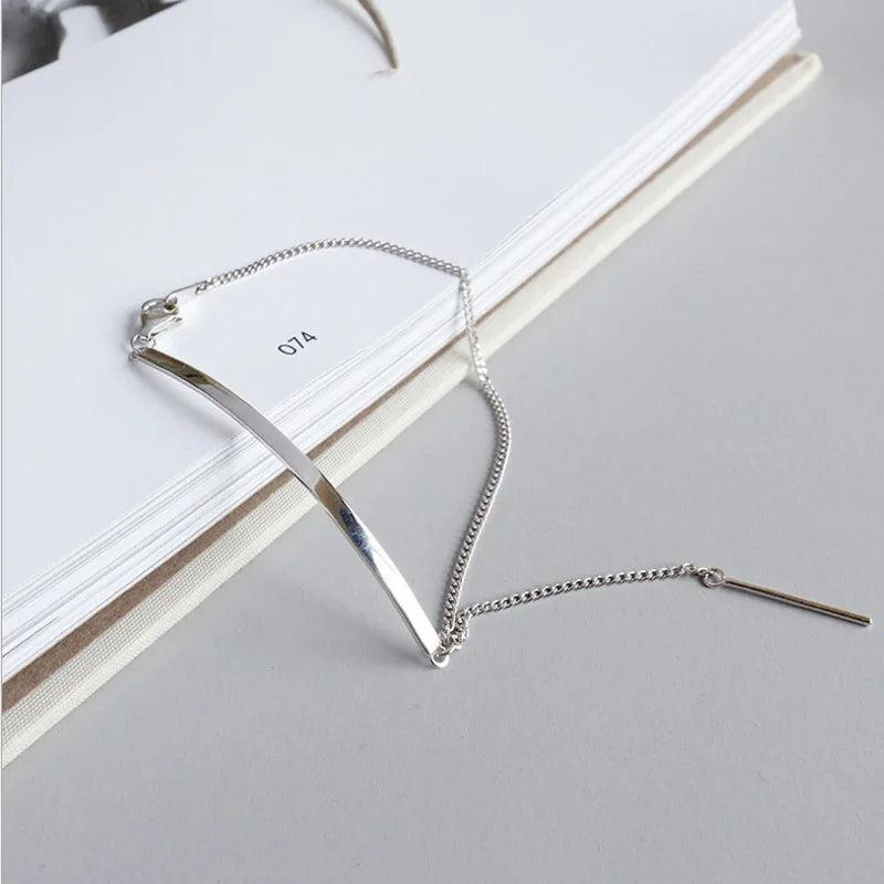 925 Silver Geometric Strip Chain Bracelet Women