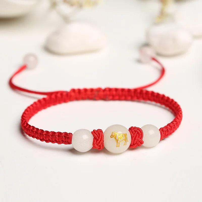 Luminous Fluorite Zodiac Bracelets with Red Thread Beaded Bangle
