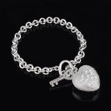 925 Silver Heart Charm Bracelet for Women, Party Gift, Thick Chain
