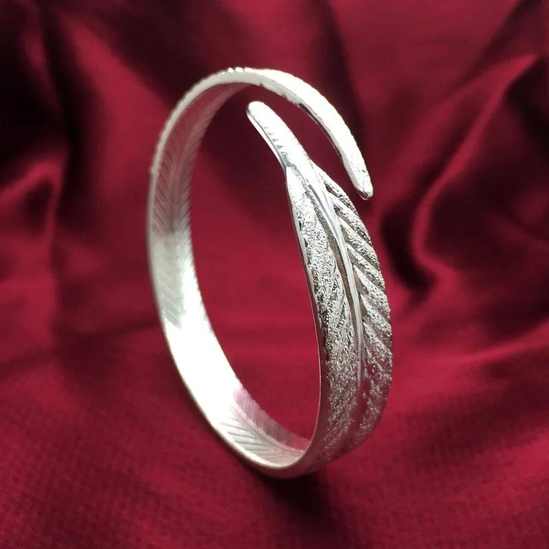 Leaf 925 Silver Cuff Bangle Bracelet