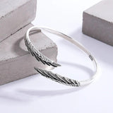 Silver Retro Feather Angel Wings Women's Open Bracelet Gift