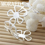 925 Sterling Silver Bangle Bracelet Women Flower Big Bangle Jewelry
