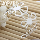 925 Sterling Silver Bangle Bracelet Women Flower Big Bangle Jewelry
