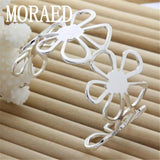 925 Sterling Silver Bangle Bracelet Women Flower Big Bangle Jewelry