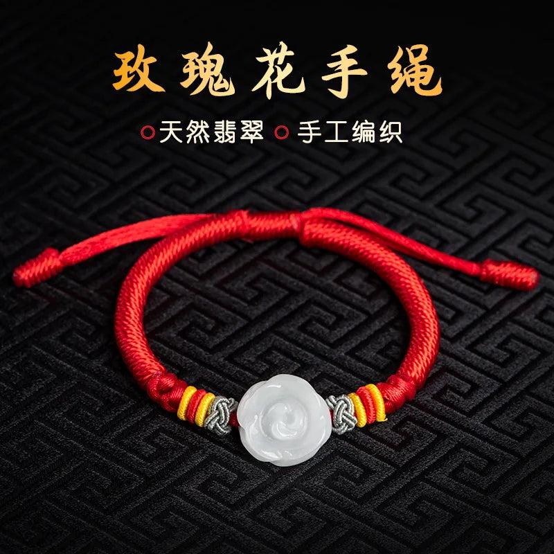 Hand Woven Natural Jade Beads Bracelet Women's Red Hand Jewelry