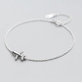 925 Silver Zircon Airplane Charm Bracelet Adjustable Chain Plane Jewelry