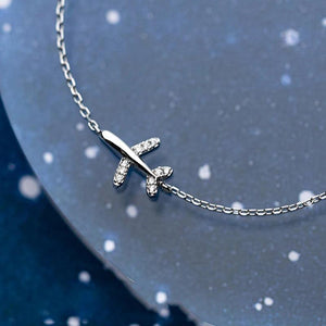 925 Silver Zircon Airplane Charm Bracelet Adjustable Chain Plane Jewelry