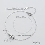 925 Silver Zircon Airplane Charm Bracelet Adjustable Chain Plane Jewelry