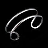 925 Silver Double Line Open Bracelet Bangles For Women